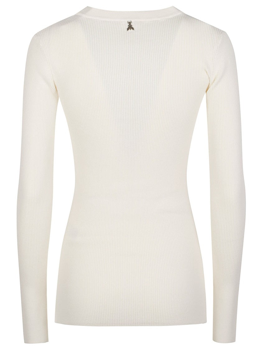 Patrizia Pepe Long Sleeve Round Neck Fitted Viscose-Blend Sweater