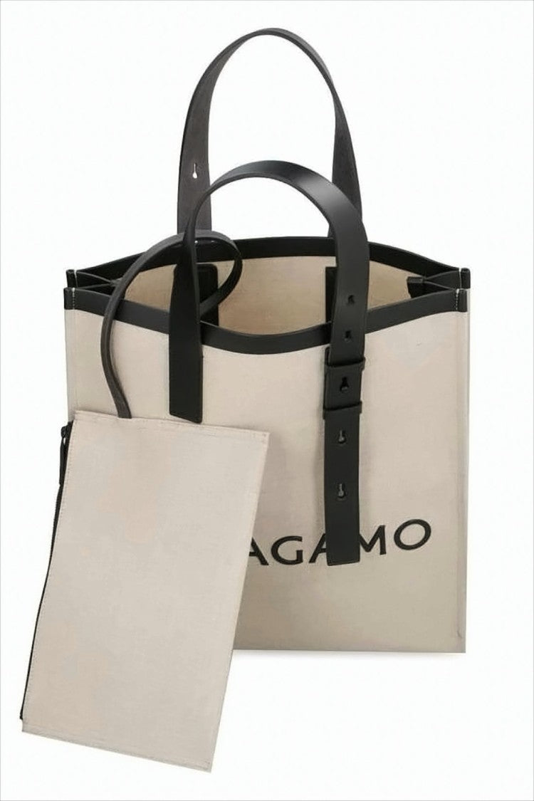 Salvatore Ferragamo Structured Canvas Tote Bag