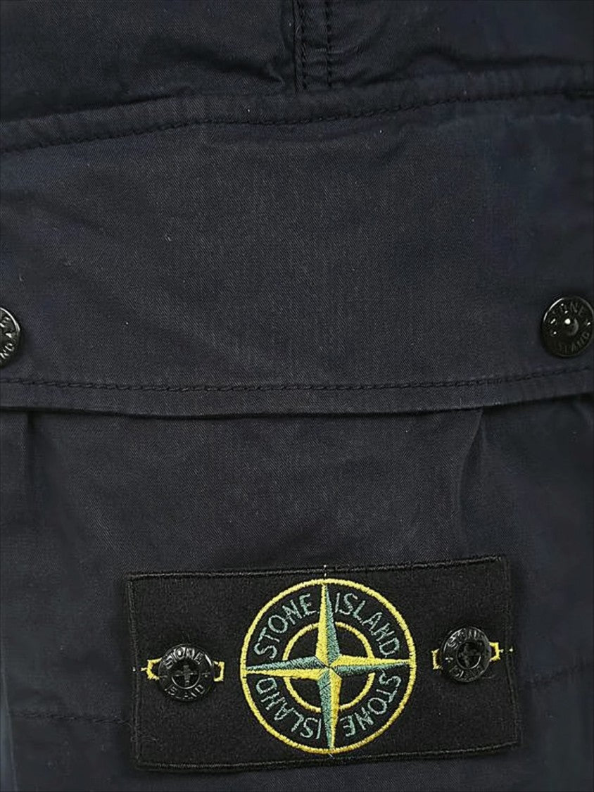 Stone Island Mid-Thigh Length Black Shorts With Flap Pockets
