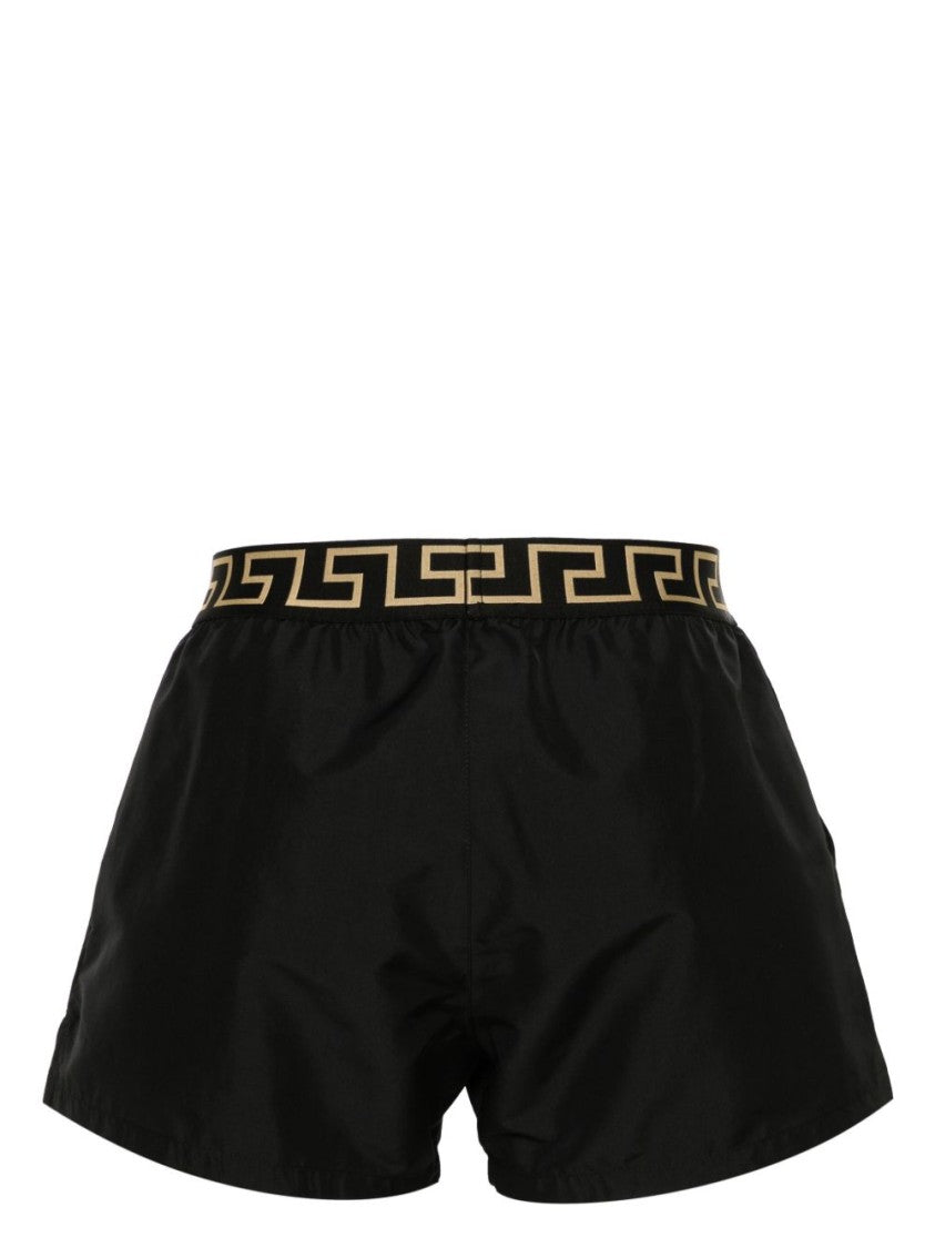 Versace Tailored Black Shorts With Gold Greek Key Design