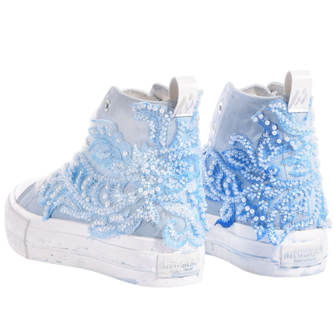 Mimanera Blue Princess Handcrafted Pearl Platform Sneakers