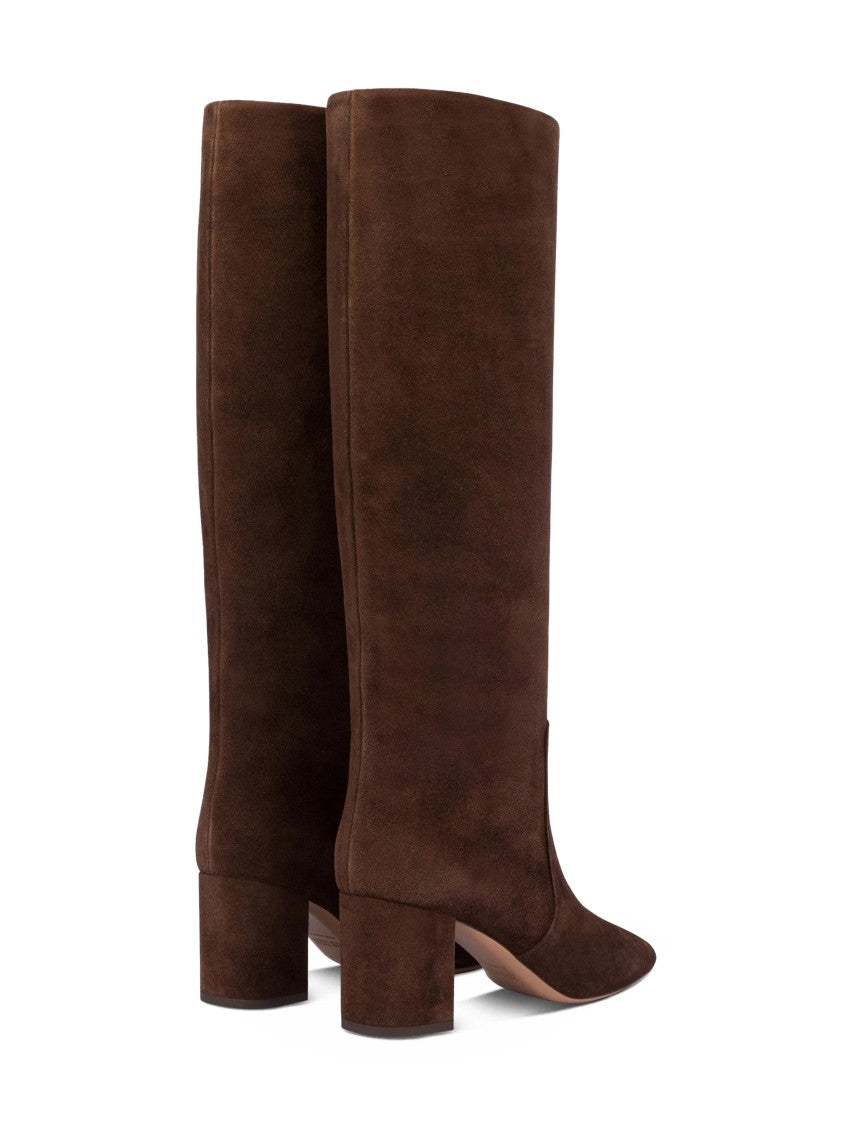 Paris Texas Pointed Toe Tall Suede Boots With Block Heel