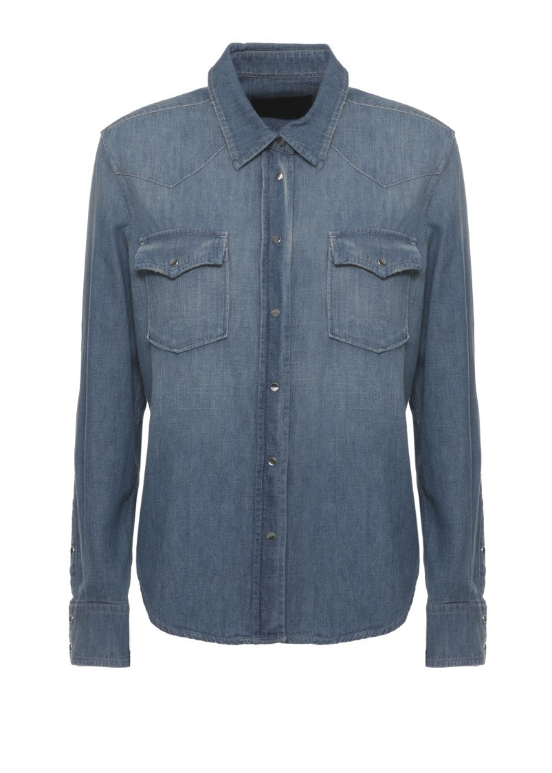 Dondup Blue Denim Button Pockets Shirt