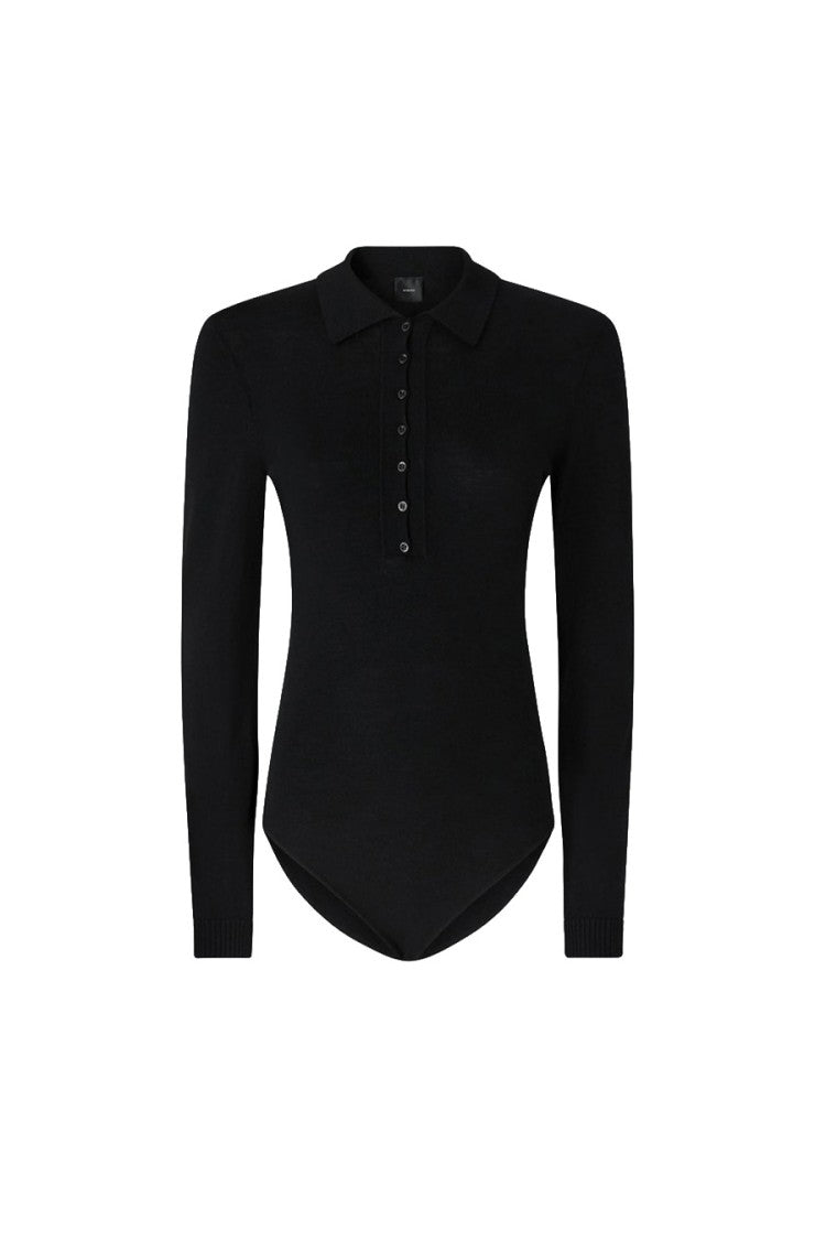 Pinko Black Wool Polo Top Bodysuit
