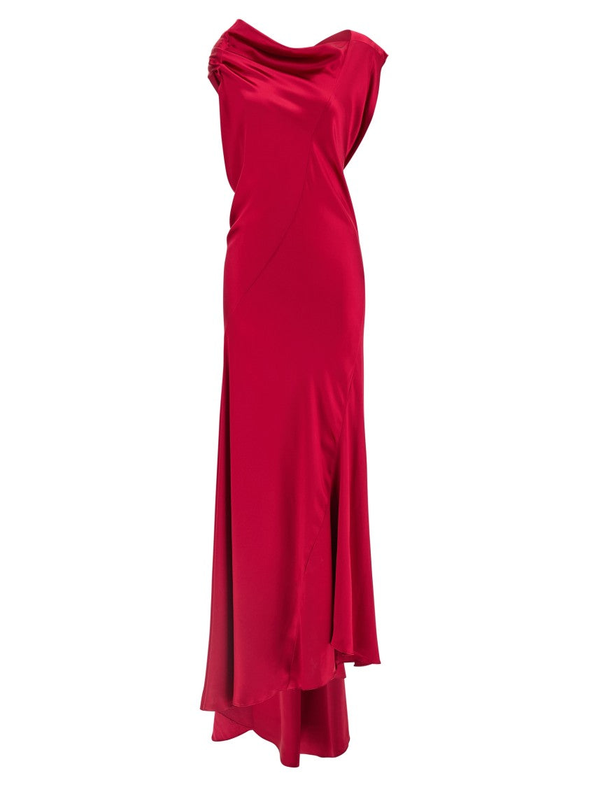 Alberta Ferretti Silk-Effect Satin Evening Dress With Curled Neckline
