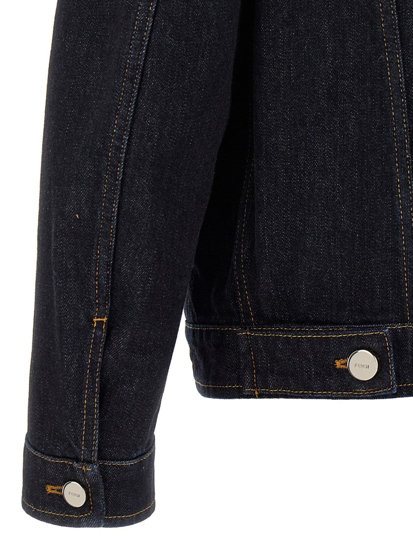 Fendi Fendi Crest Embroidered Denim Jacket With Contrast Stitching