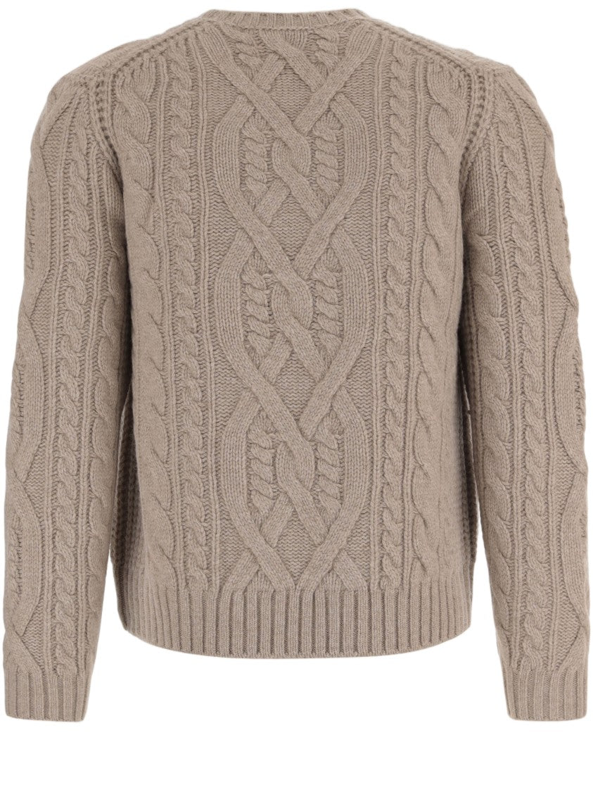 Vince Beige Cable Knit Crew Neck Wool Sweater