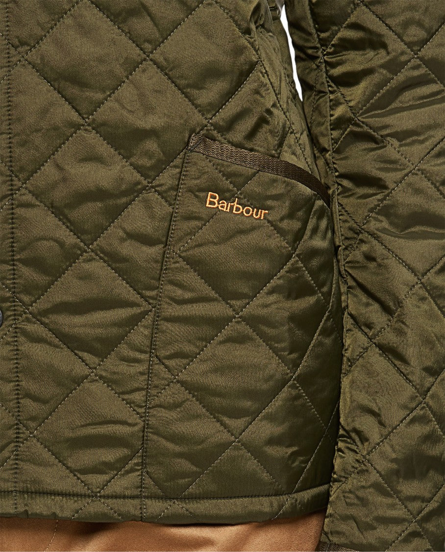 Barbour Diamond Quilted Nylon Jacket With Corduroy Collar And Embroidered Logo