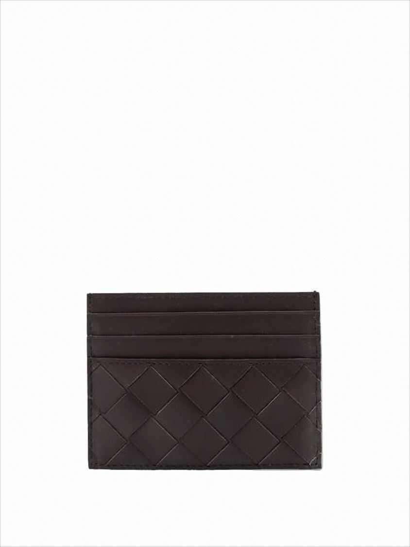 Bottega Veneta Brown Calf Leather Woven Card Wallet