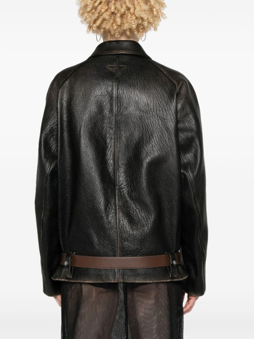 Prada Belted Leather Jacket