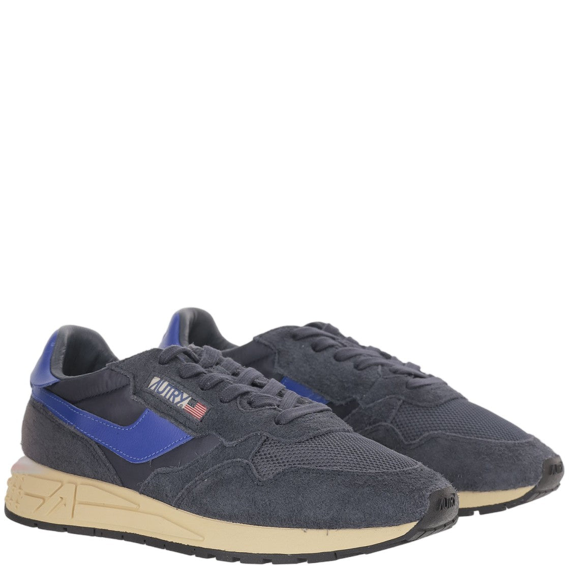 Autry Navy Leather Blend Sneakers With Front Lacing Design