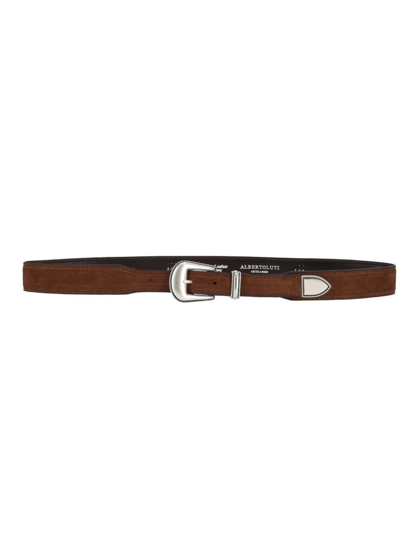Alberto Luti Slim Western Silver Buckle Suede Belt