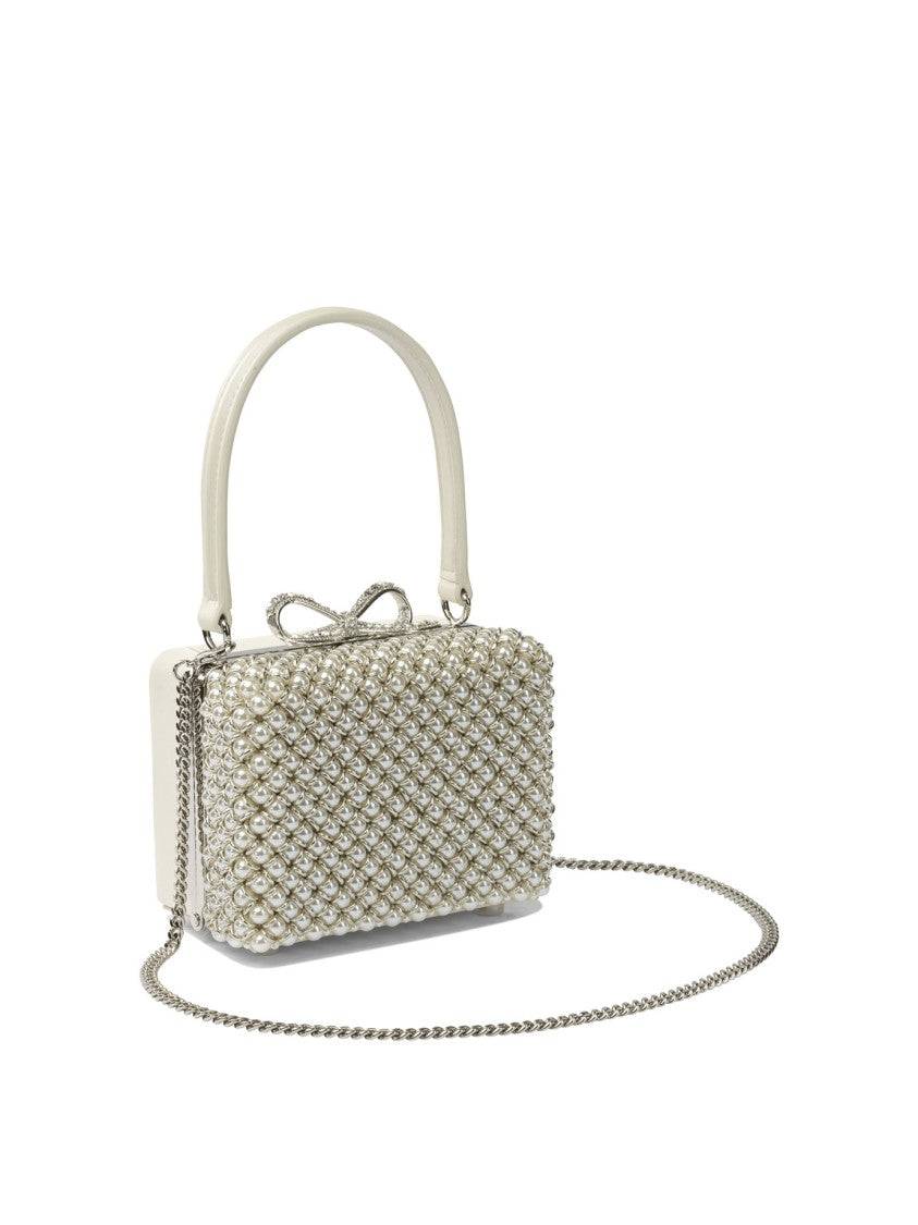 Self-Portrait Pearl Appliqué Handbag With Decorative Bow