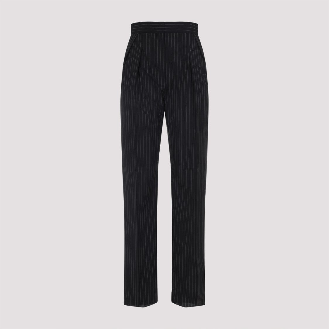 Max Mara Sesamo Pinstriped Black Virgin Wool Pants