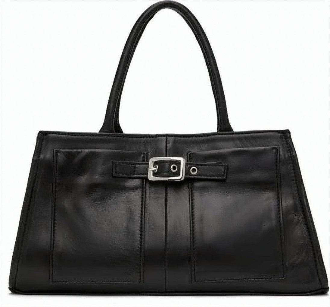 Gimaguas Rectangular Lambskin Tote Bag With Buckle Strap Detail