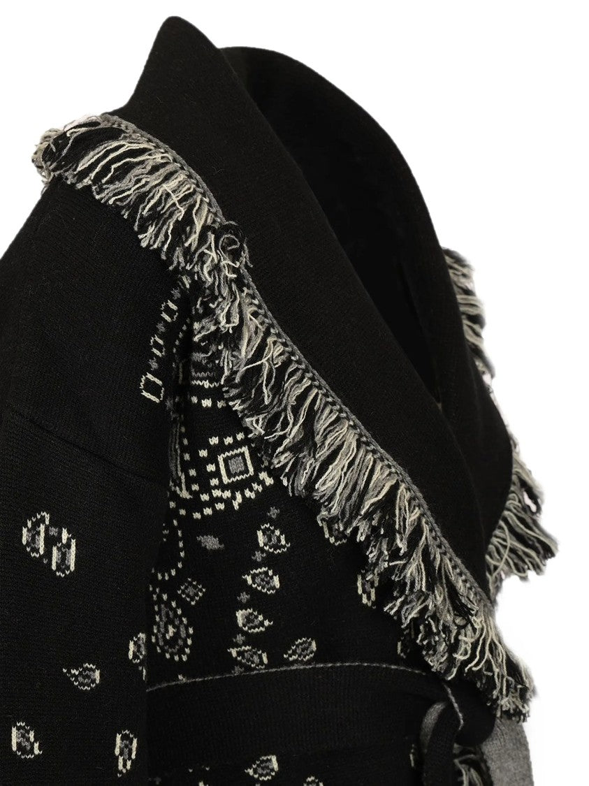 Alanui Fringed Bandana Jacquard Cardigan With Shawl Collar