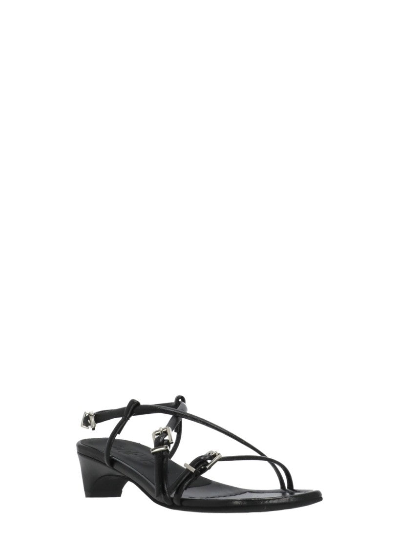 Poeve Black Ankle Strap Leather Sandals