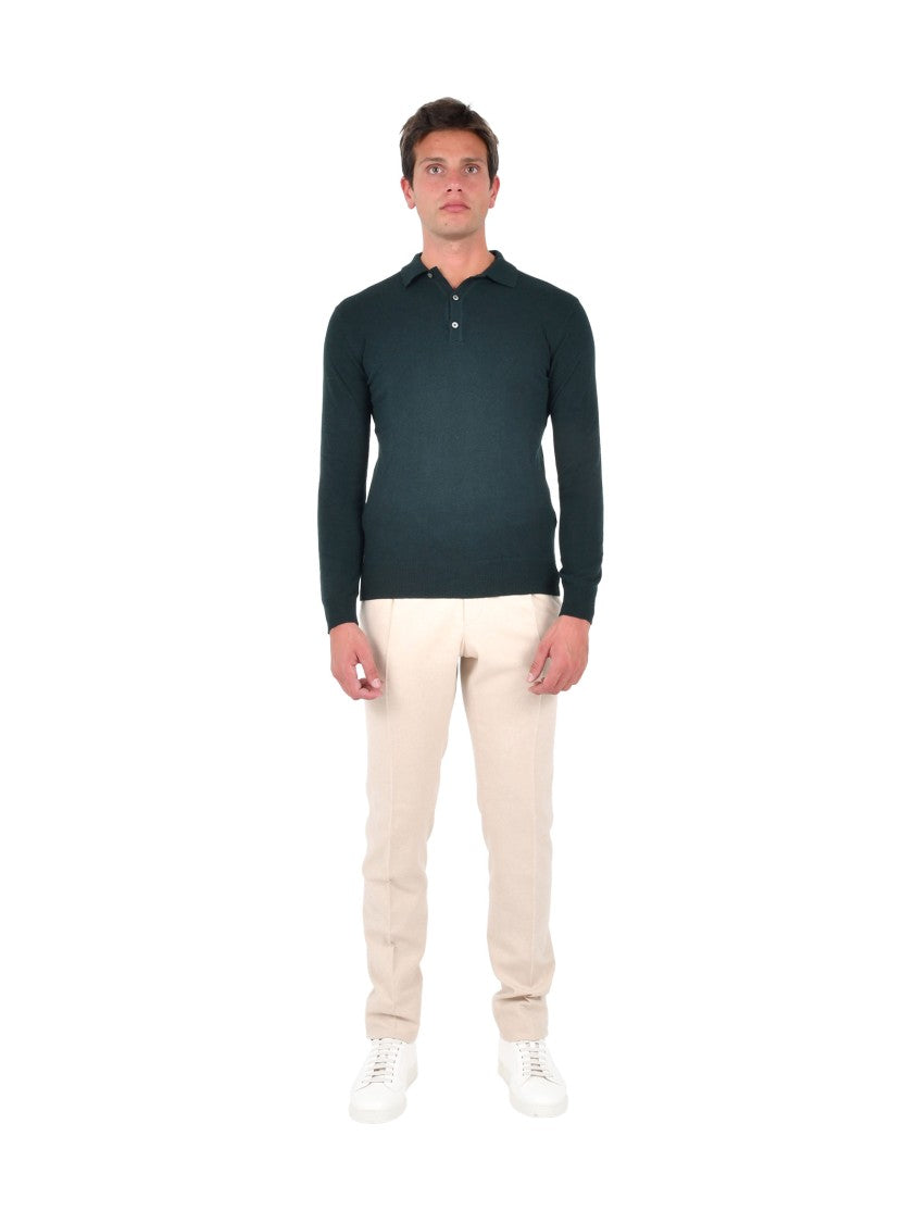 Franzese Collection Long-Sleeved Polo Sweater In Bottle Green Cashmere Blend