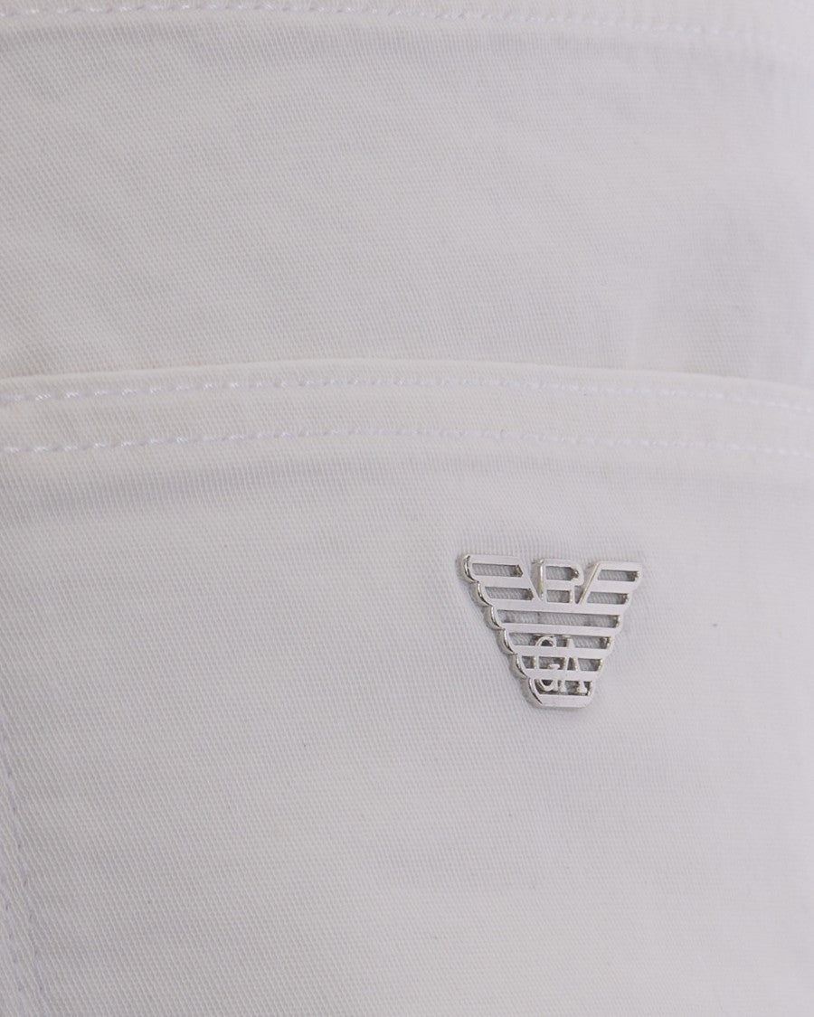 Emporio Armani Snow White Slim Fit Five-Pocket Pants With Leather Details