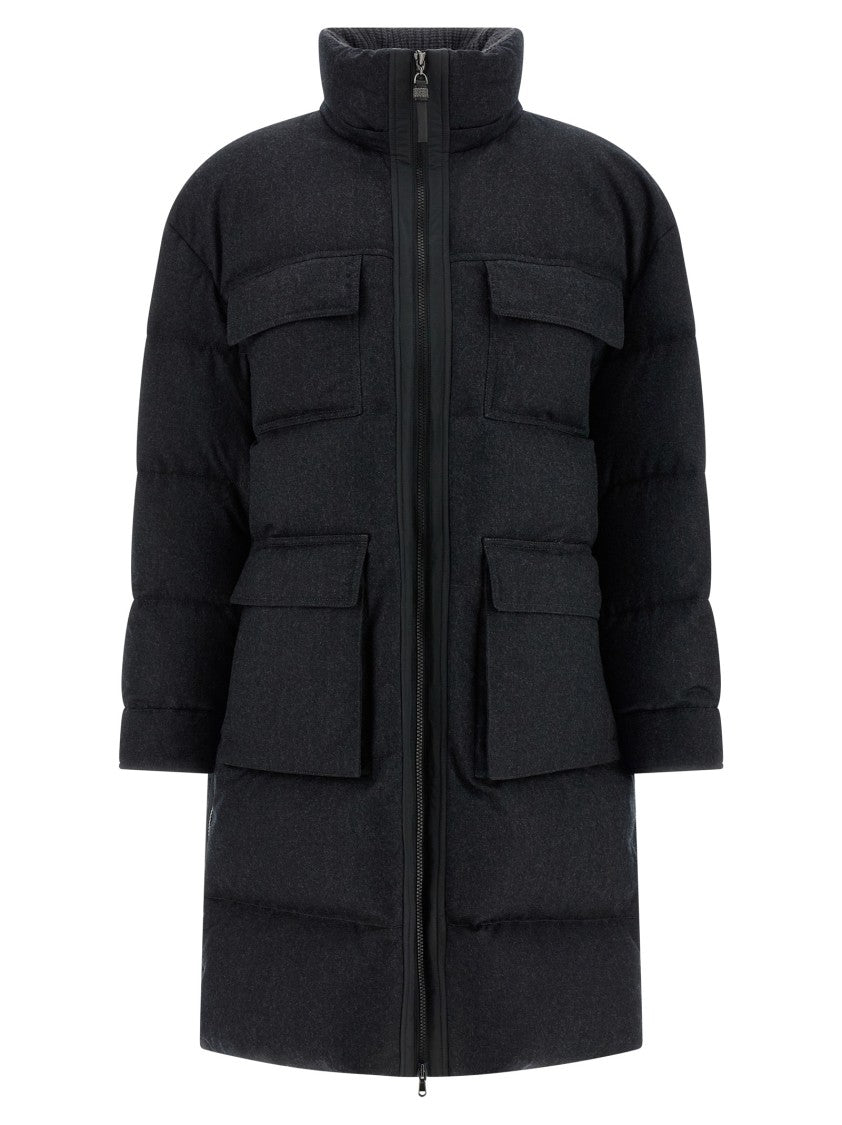 Brunello Cucinelli 'Shiny Zipper Pull' Long Down Jacket