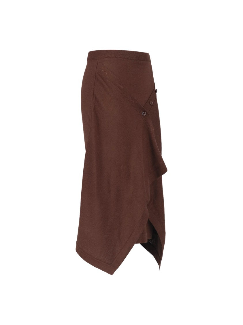 Lemaire Burgundy Asymmetric Button Wool-Blend Midi Skirt
