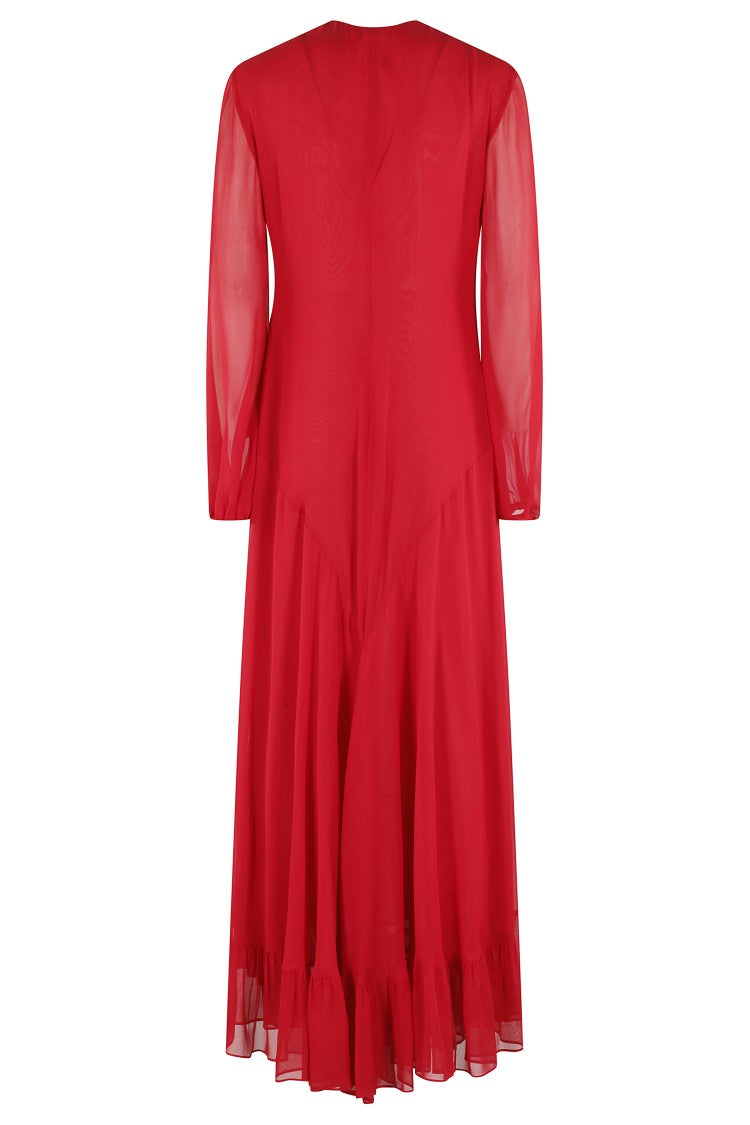 Philosophy Di Lorenzo Serafini Flared Red Georgette Maxi Dress With V-Neckline