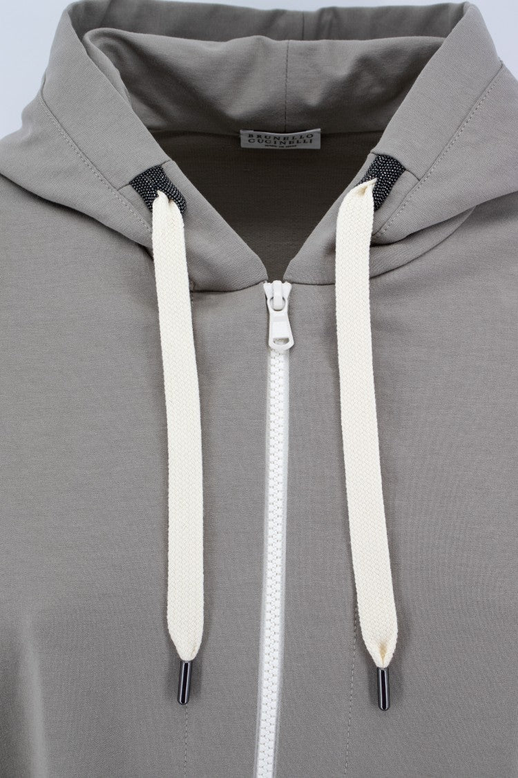Brunello Cucinelli Grey Lightweight Cotton Hoodie