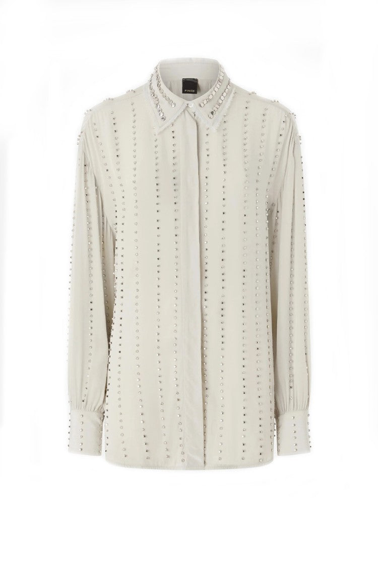 Pinko Grey Caitlin Allover Crystal Stud Viscose Shirt