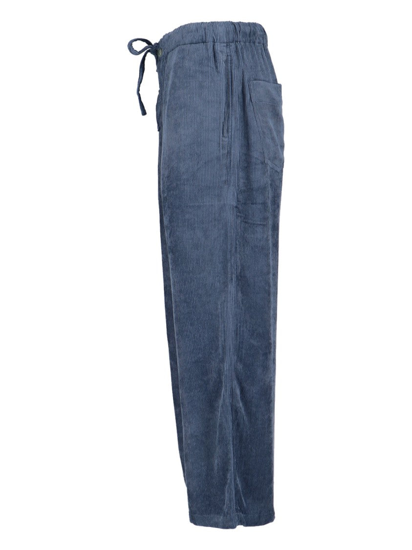 Mythinks Ribbed Blue Fabric Pants With Adjustable Drawstring
