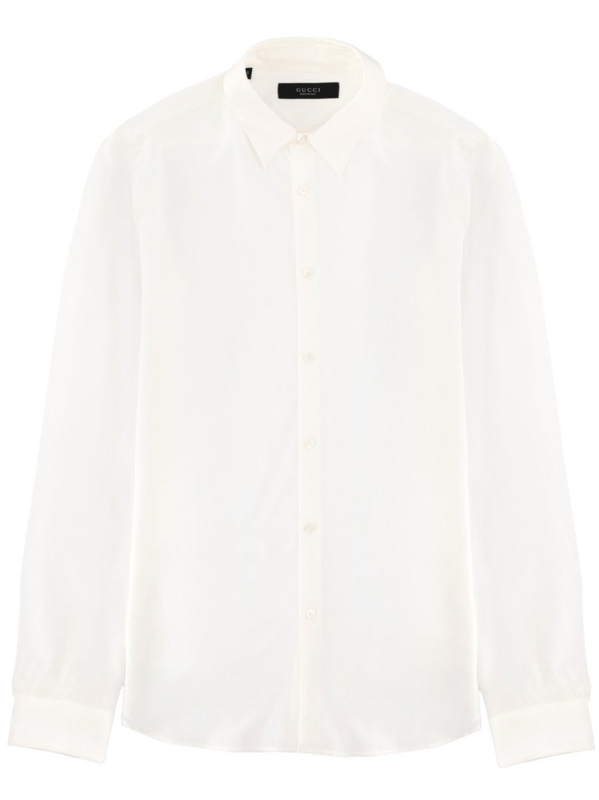 Gucci Long-Sleeve Pointed Collar Silk Shirt
