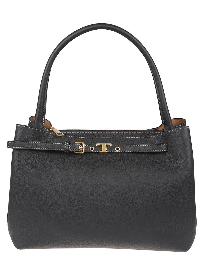 Tod's Structured Handbag In Textured Black Leather