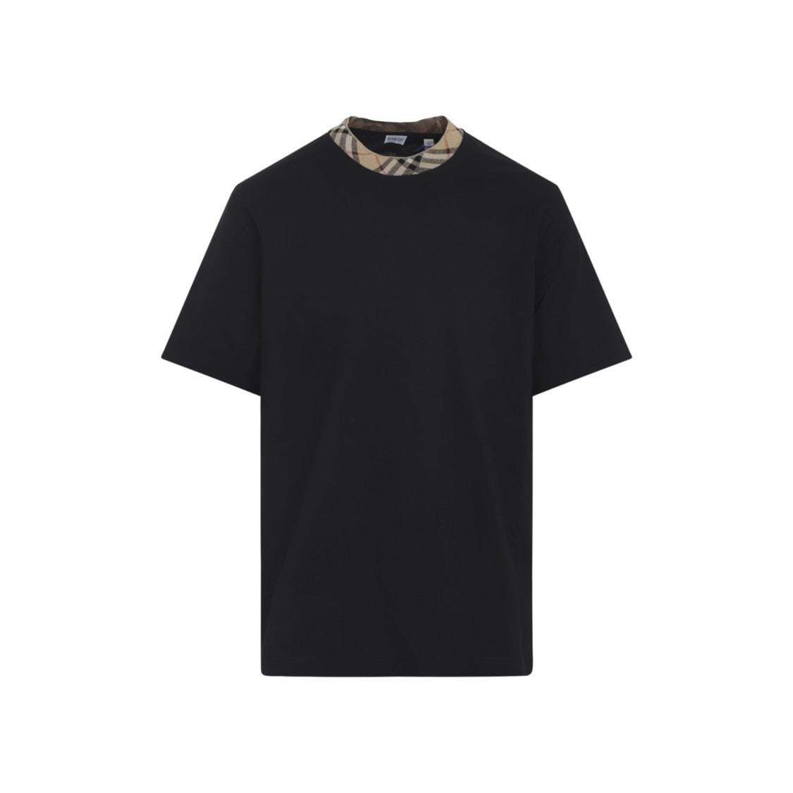 Burberry Ryan Check Collar Black Cotton T-Shirt