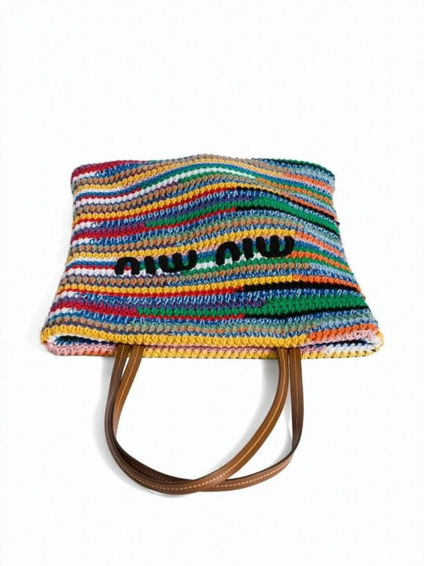 Miu Miu Colorful Striped Crochet Shoulder Bag