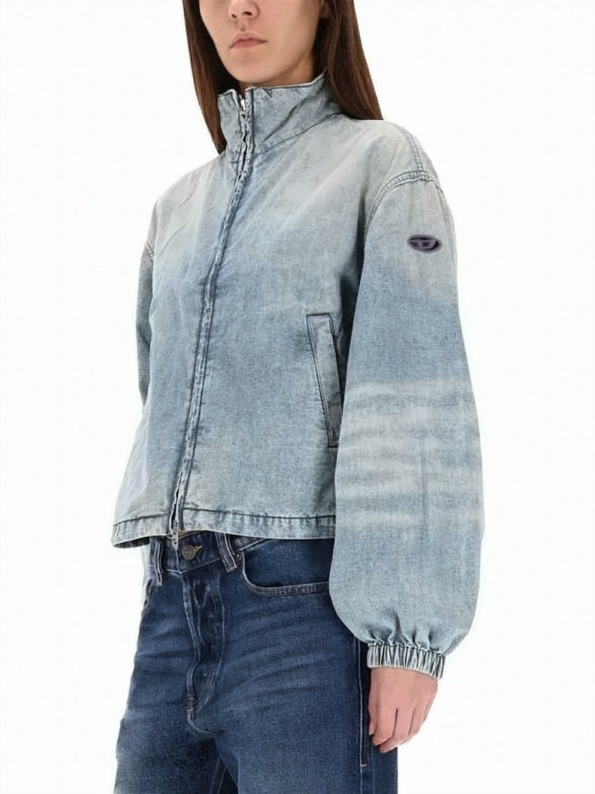 Diesel Cropped Denim Jacket With High Collar And Vintage Effect