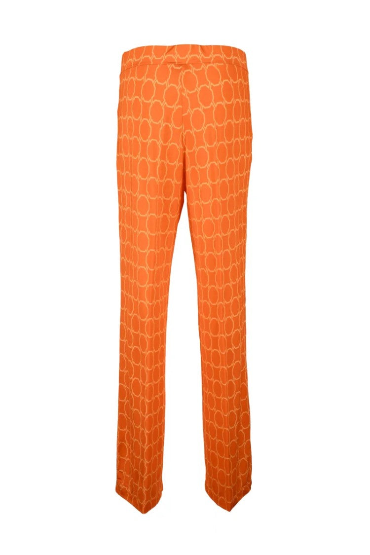 Caractere Fluid Viscose Stretch Trousers With Circular Pattern