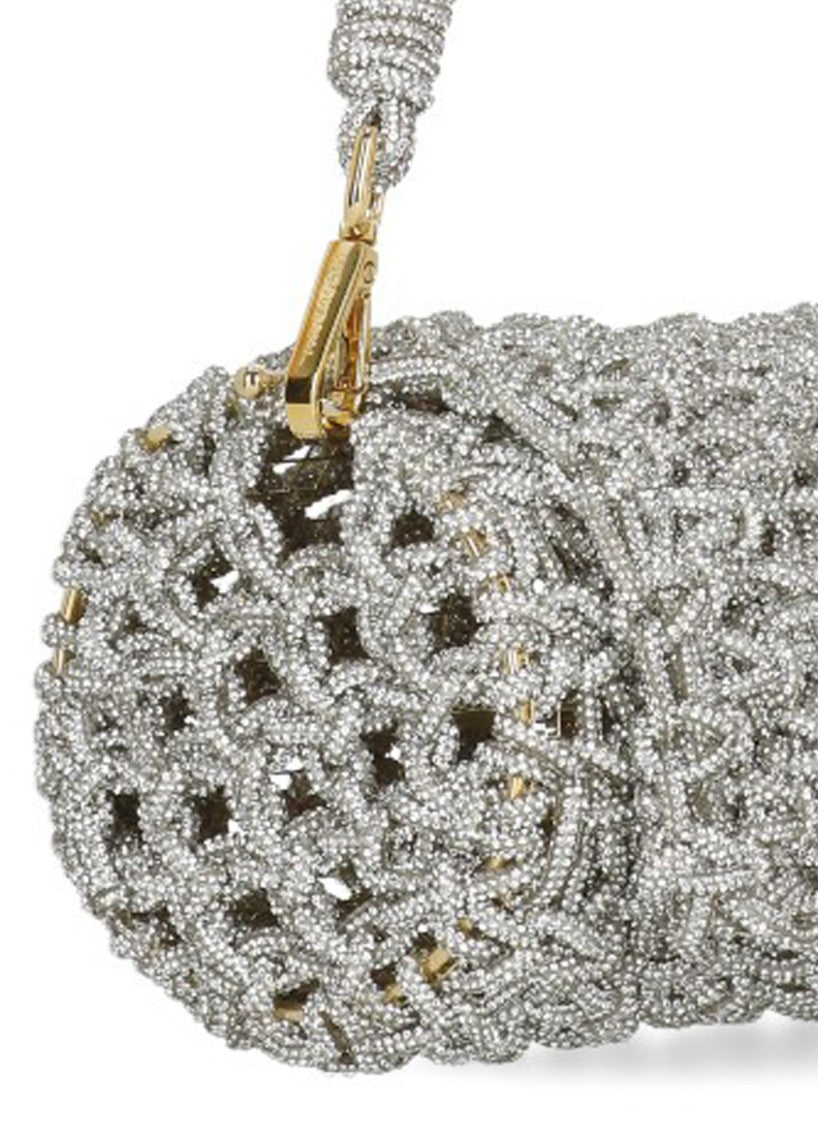 Hibourama Cylindrical Silver Hibourama Jewelry Bag With Woven Crystal Design
