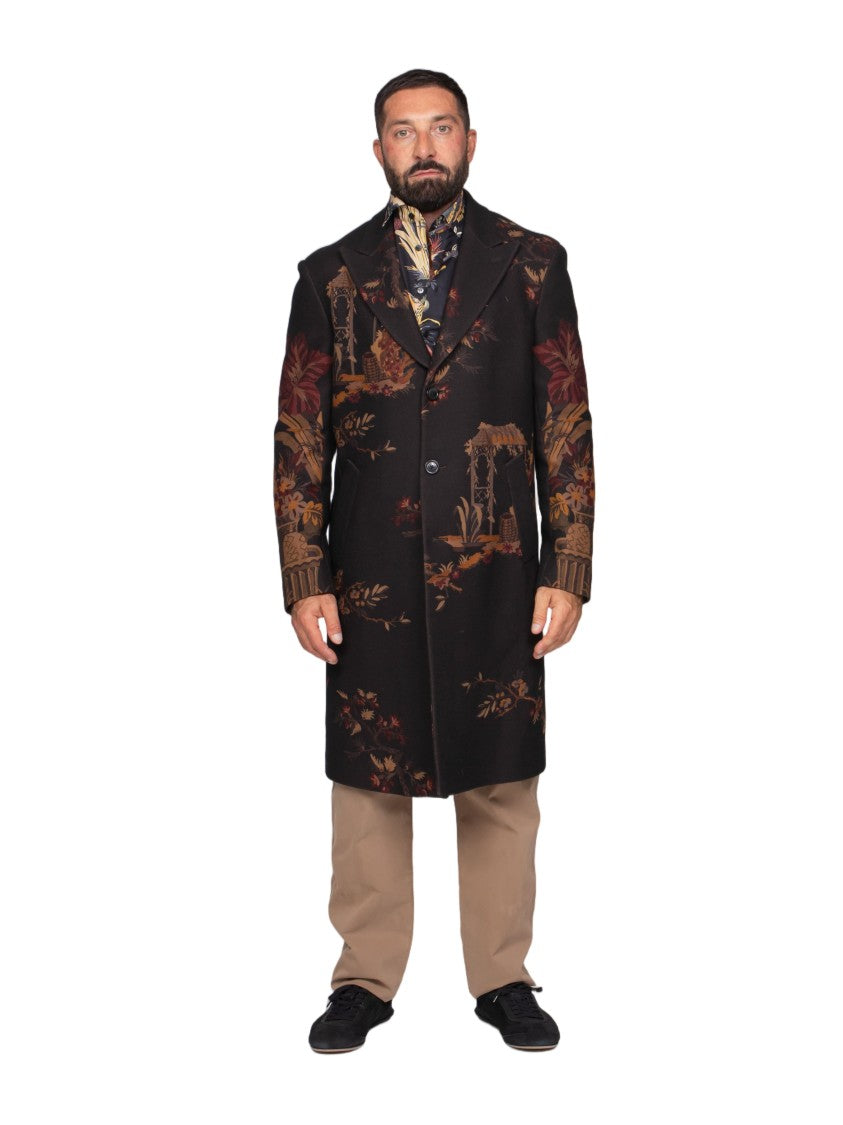 Etro Tailored Long Coat With Nature-Inspired Patterns