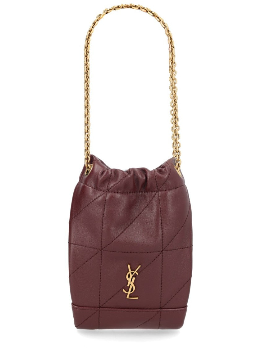 Saint Laurent Quilted Burgundy Lambskin Shoulder Bag With Gold-Tone Chain Strap