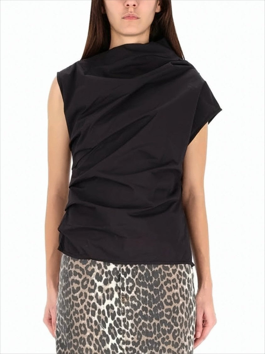Ganni Draped Neckline Black Sleeveless Top