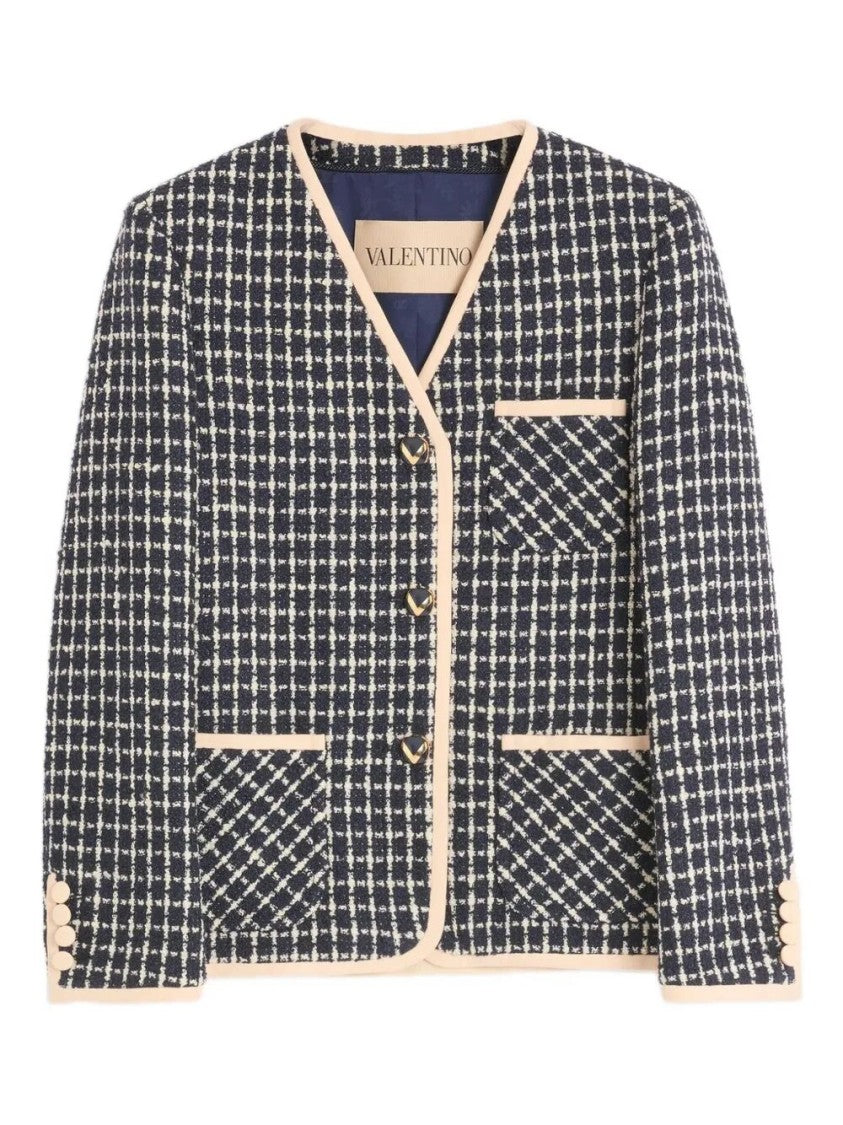 Valentino Classic Check Tailored Jacket With Deep V-Neckline
