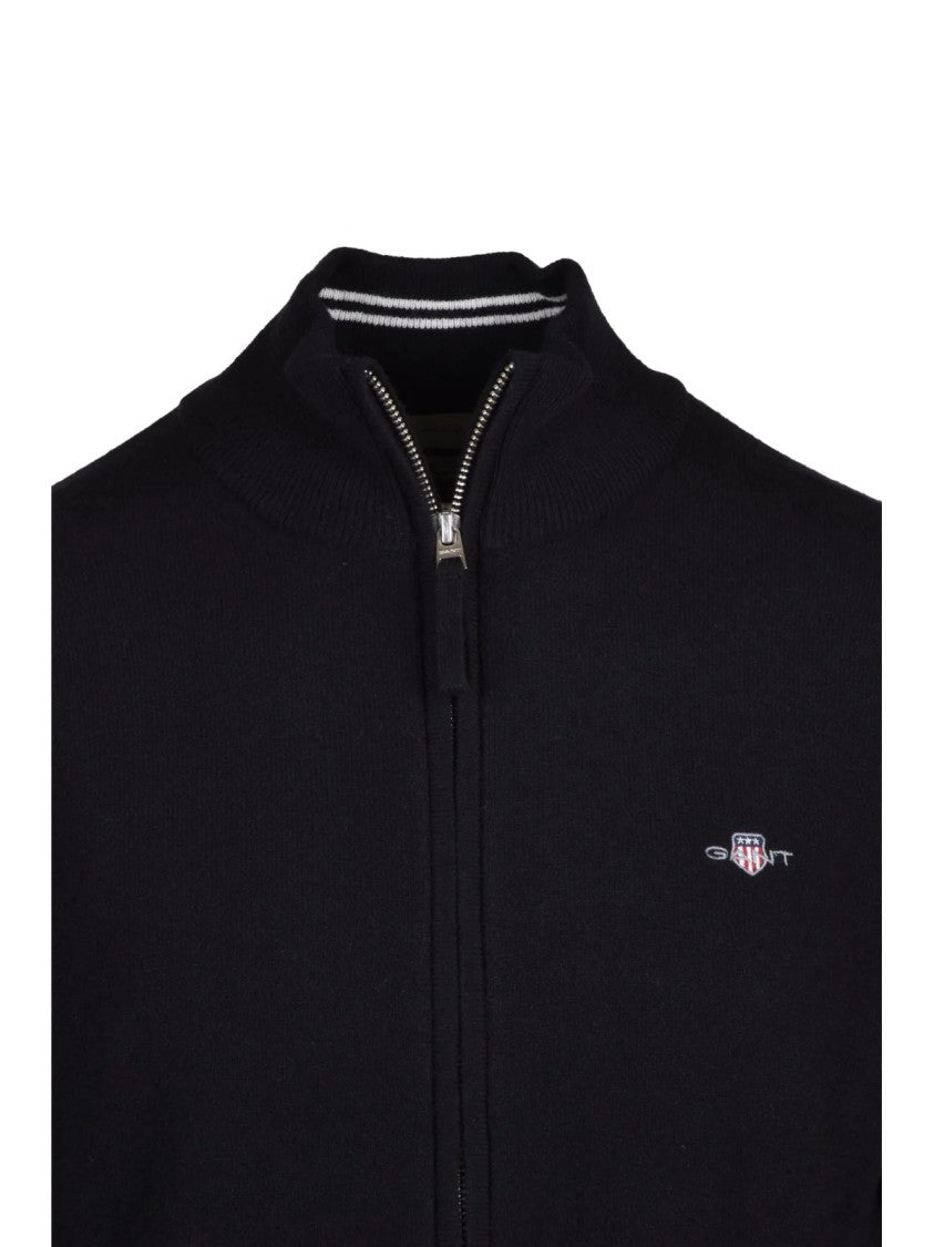 Gant Black High Collar Zip Wool Cardigan