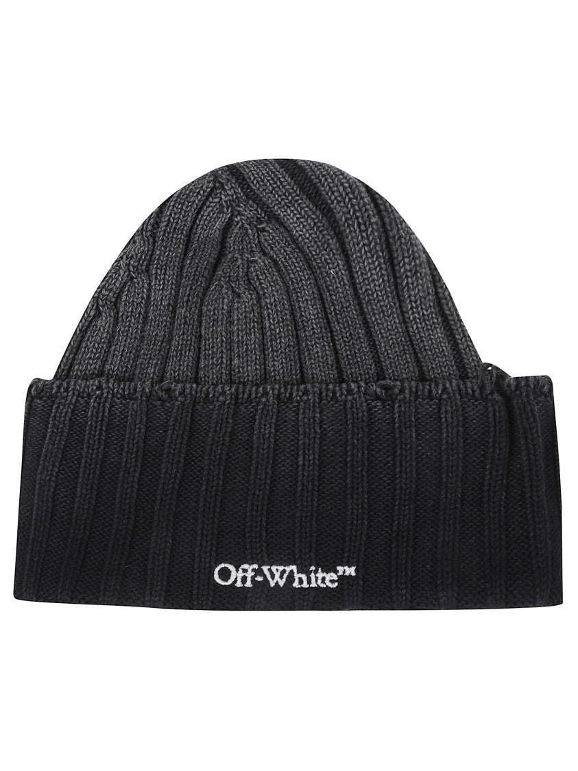 Off-White Black Knitted Beanie With Ribbed Cuff