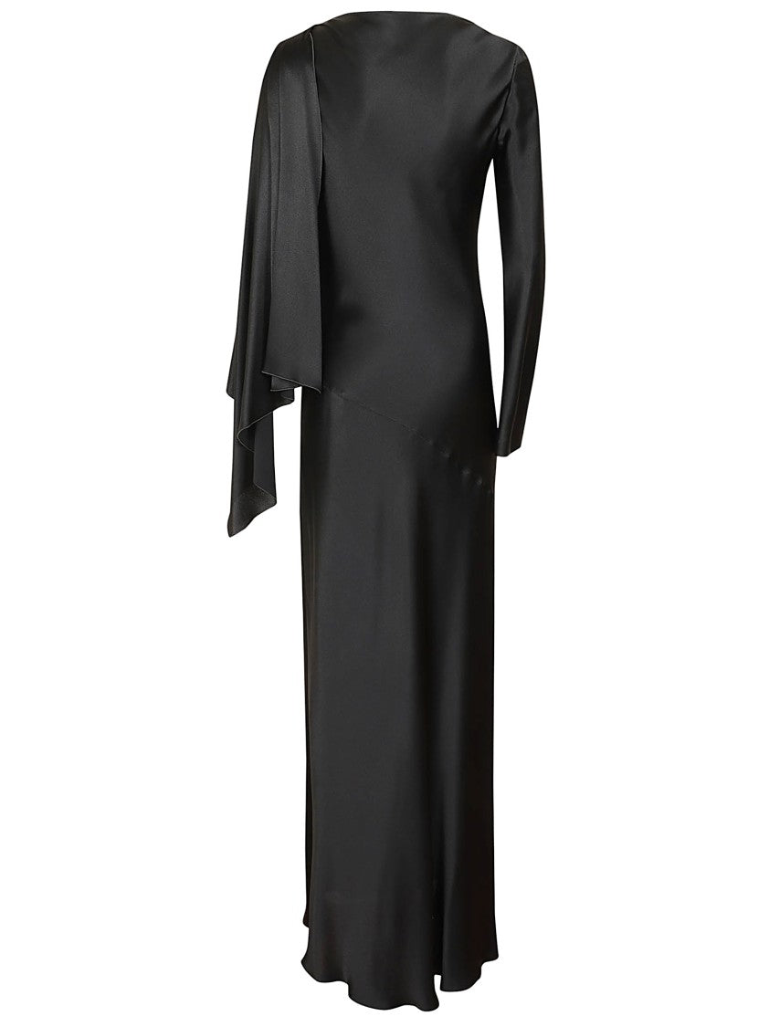 Alberta Ferretti One-Shoulder Black Evening Dress With Flowing Cape Sleeve