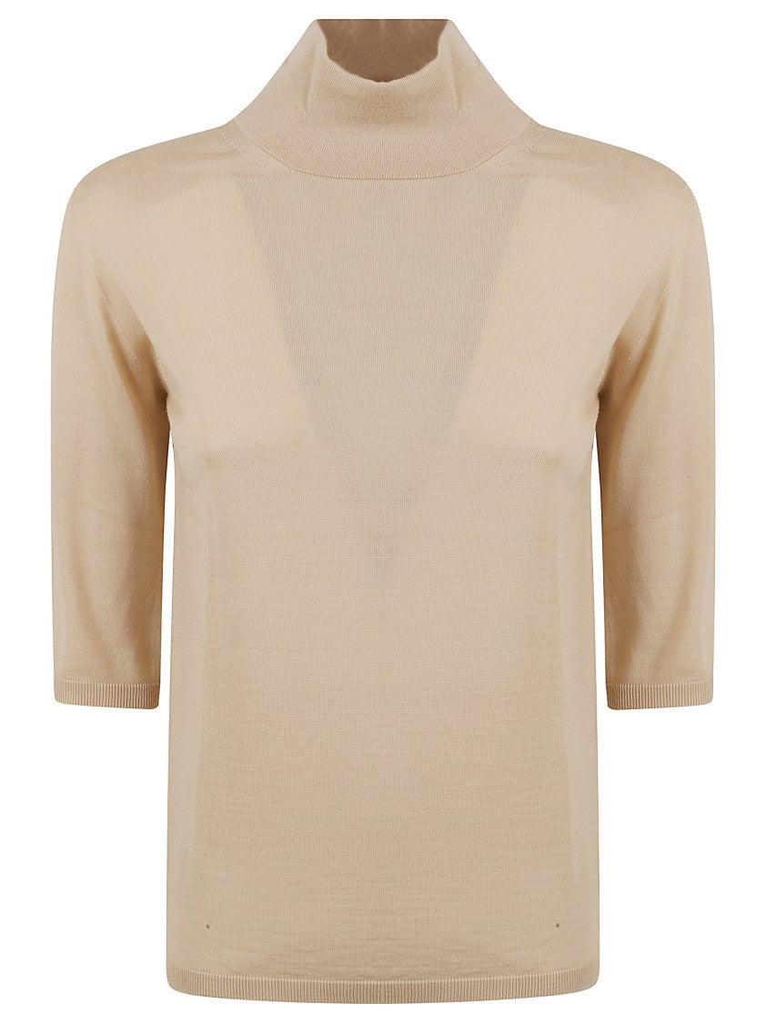 Max Mara High Neck Short Sleeve Virgin Wool Sweater