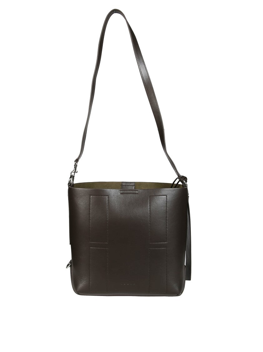 Hogan Rectangular Dark Brown Leather Shoulder Bag With Tab Closure