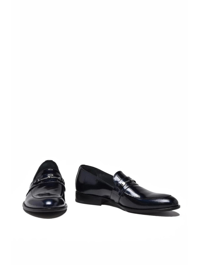 Principe Di Milano Navy Blue Patent Leather Loafers
