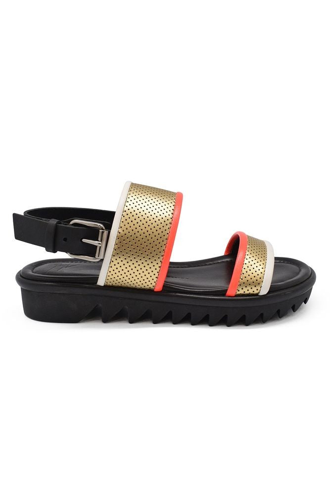 Giuseppe Zanotti Perforated Flat Sandals With Metallic Gold Straps