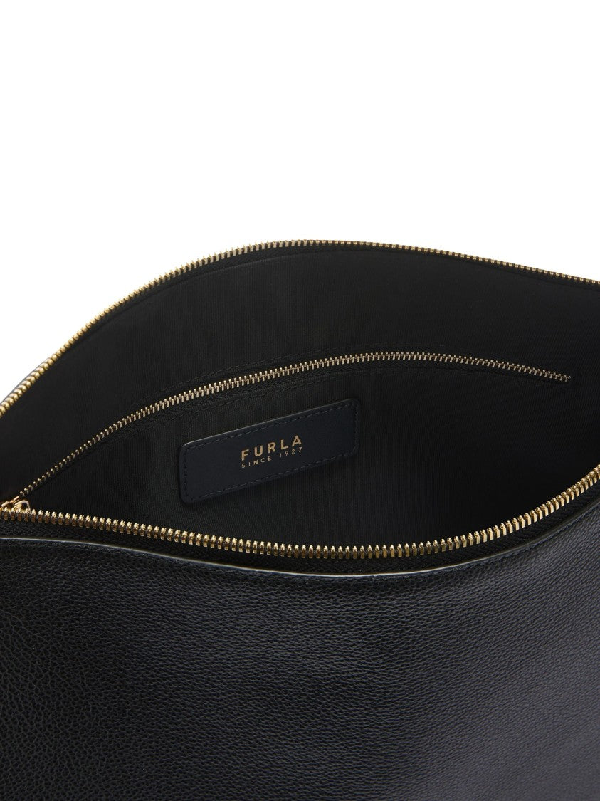 Furla Textured Black Leather Shoulder Bag