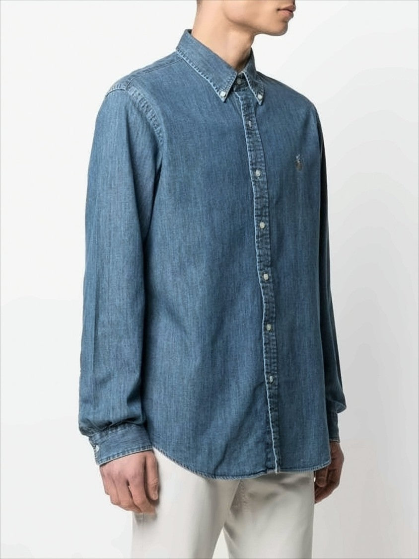Polo Ralph Lauren Classic Blue Denim Shirt With Button-Down Collar