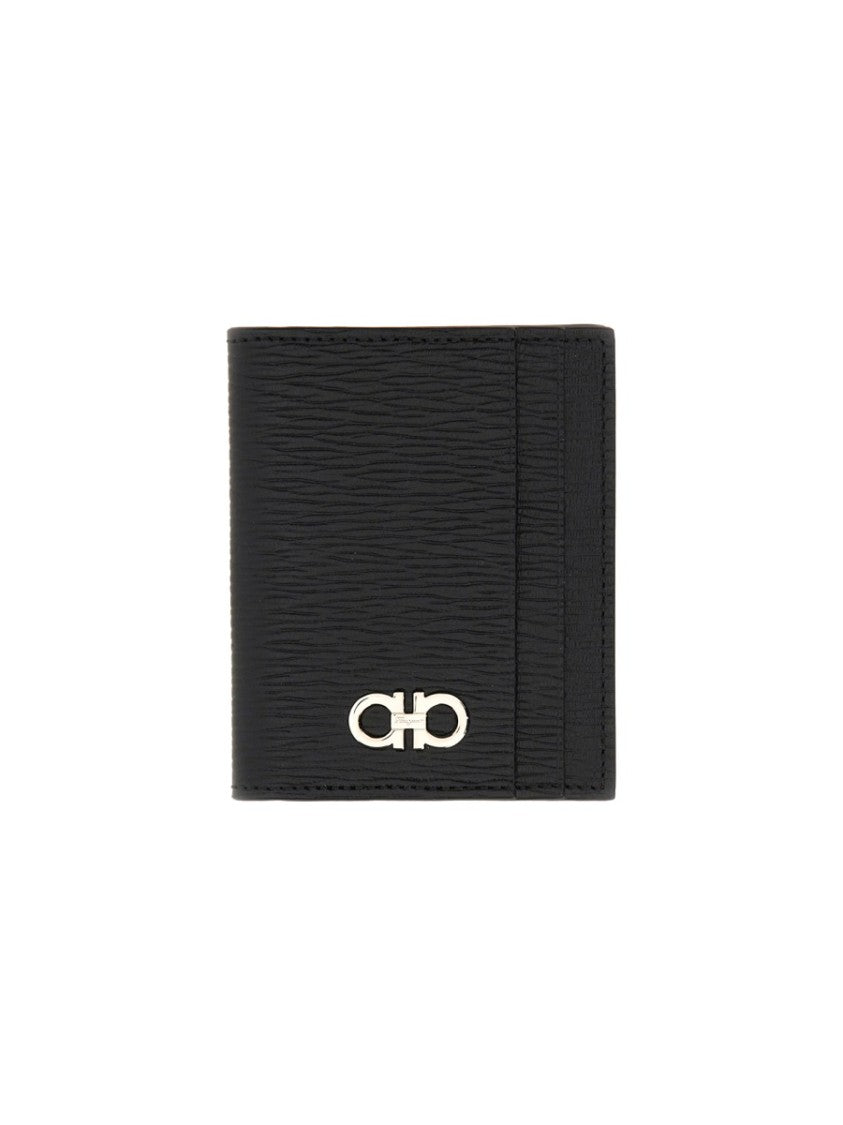 Ferragamo Textured Calfskin Cardholder With Polished Logo Accent